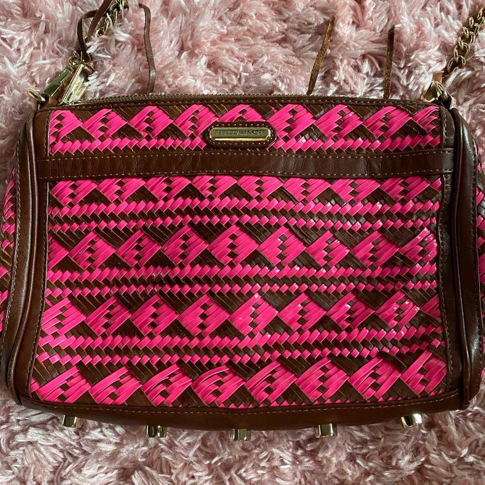 Rebecca Minkoff Neon Pink Brown Woven M.A.C. Bag - Picture 3 of 5